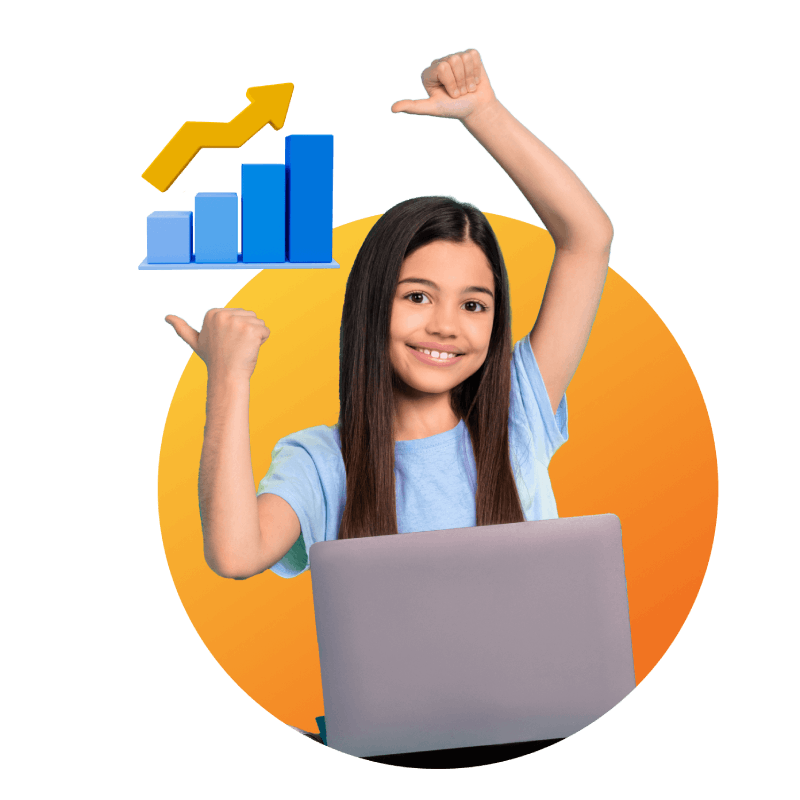 A girl working on her laptop, analyzing a graph chart displayed on the screen, focused and engaged in her task