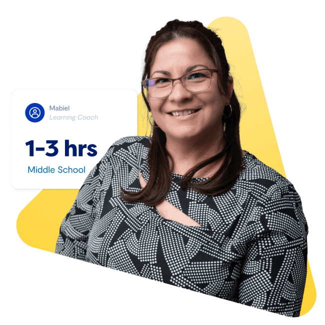 A woman wearing glasses displaying 1-3 hours Middle School