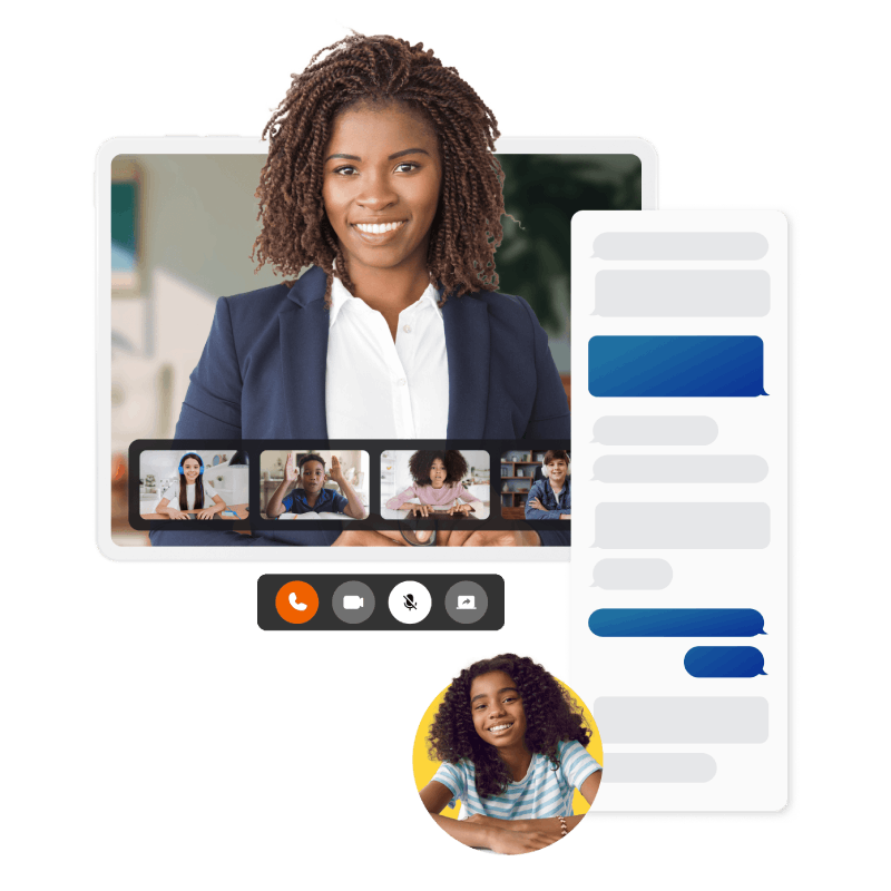 A professional woman in a business suit engaged in a video conference, showcasing a modern remote work environment.